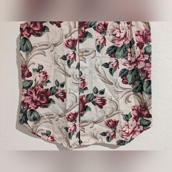 Guess Vintage Off-White Red Floral Button-Up Shirt Vest 90s Grandma - Picture 5 of 11